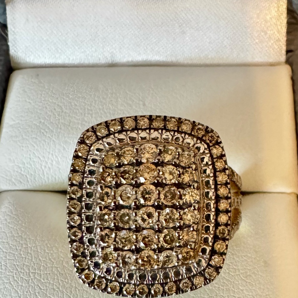 Round Champagne Diamond 14K Yellow Gold over Sterling Silver Sz 7. 1.75CTW.